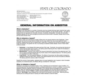 A state of colorado general information on asbestos.