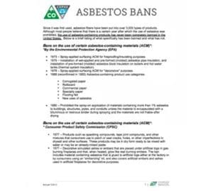 A poster with the words asbestos bans on it.