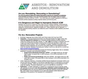 A picture of the asbestos-renovation and demolition fact sheet.