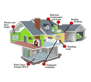 A diagram of the inside of a house with labels.